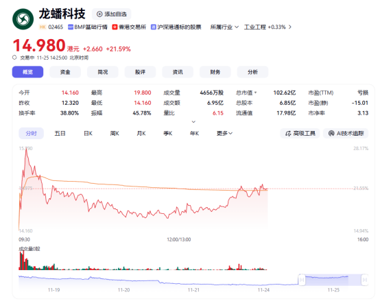 龙蟠科技H股涨超20%